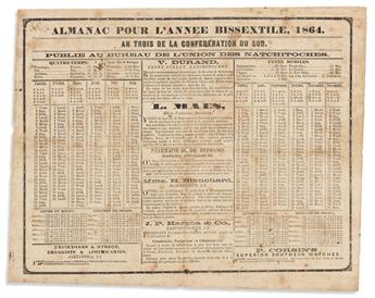 (CIVIL WAR--CONFEDERATE.) Almanac pour lAnnee Bissextile, 1864, an Trois de la Confederation du Sud.